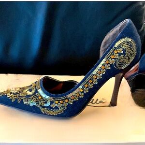 Anne Michelle Blue and Gold Embellished Heels